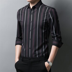 男士长袖衬衫2023春秋季竹纤维新款商务休闲中年免烫无痕衬衣图片