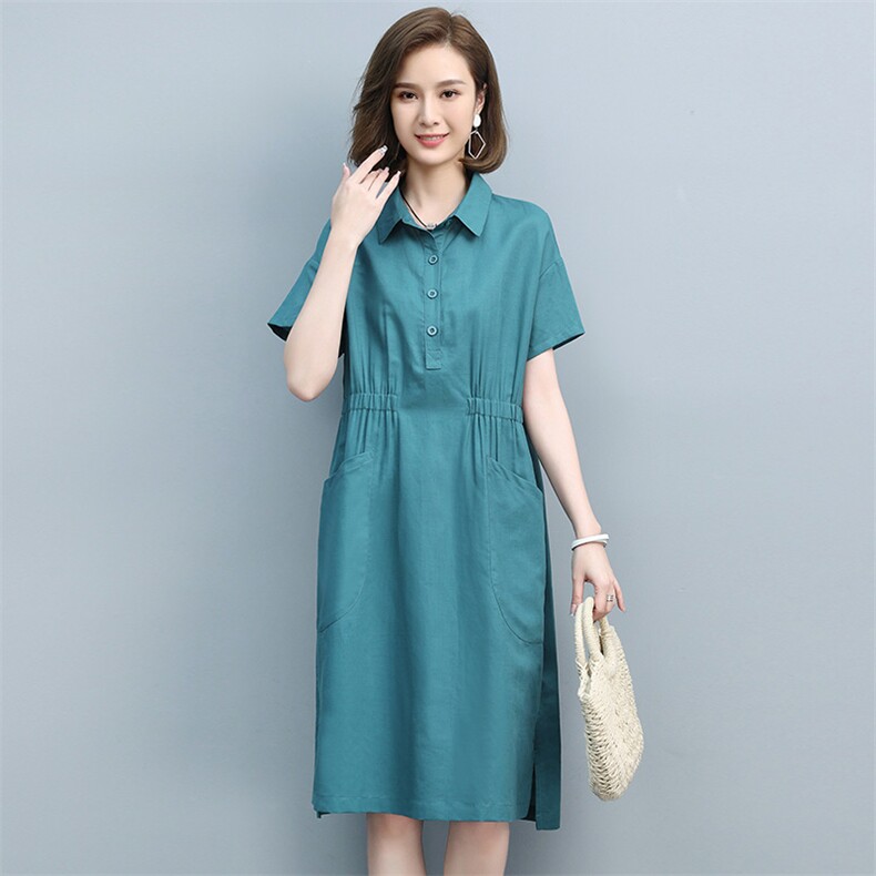 连衣裙2025夏季新款亚麻大码女装胖mm中年妈妈高端棉麻衬衫裙子图片