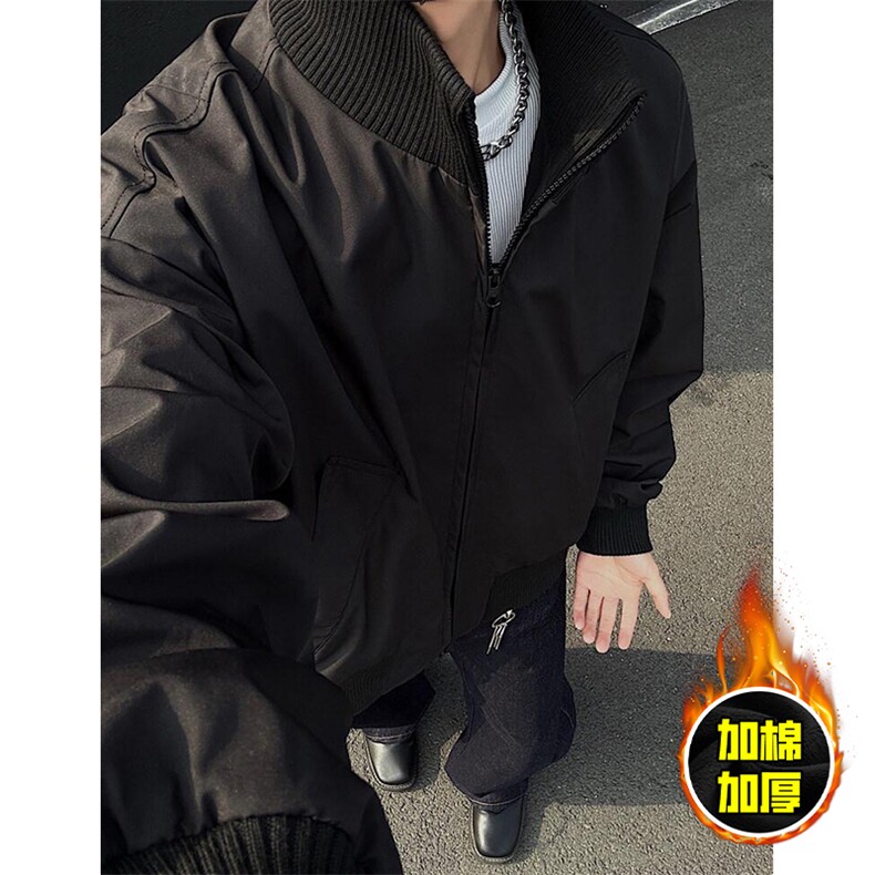 棉衣5W件现货冬季美拉德立领飞行夹克廓形高街棒球服加棉加厚外套，男装夹克，电商A486