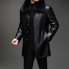 海宁皮草秋冬可拆卸内胆毛领中长款加厚皮衣高端商务休闲皮衣男，男装皮衣，星座1602B（原101B-1）
