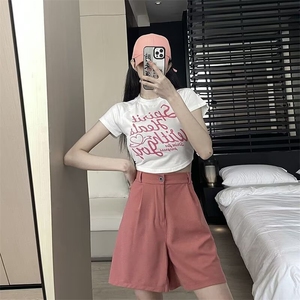 黑色西装休闲短裤子女夏季薄款高腰大码胖mm宽松显瘦阔腿五分中裤