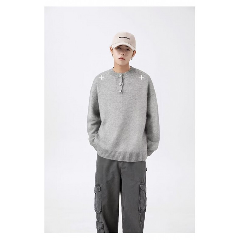MM470-P60韩系纽扣亨利领高级感长袖保暖针织毛衣,男装针织衫/毛衣,星座617A-2