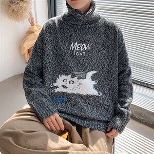 ！冬季加厚高领毛衣男潮流百搭印花针织衫毛线衣GM602P55图片