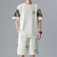 刺绣T恤一套潮夏季拼接男士休闲运动套装男宽松A266-TZ8807-P47，男装T恤，电商A266