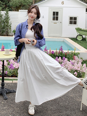 2025夏季新款白色打褶显瘦中高腰半身裙，百搭半身裙，女装半身裙，米莱