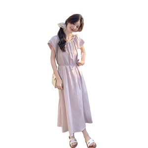 小香风粉色收腰露背连衣裙女2025夏季新款流行爆款绝美减龄长裙子图片
