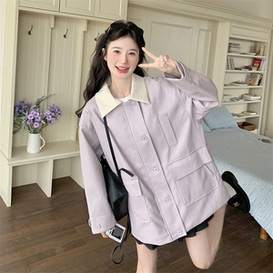 春款 【已出货】时尚紫色蛋白皮外套2C110-H7791-P175-K58图片