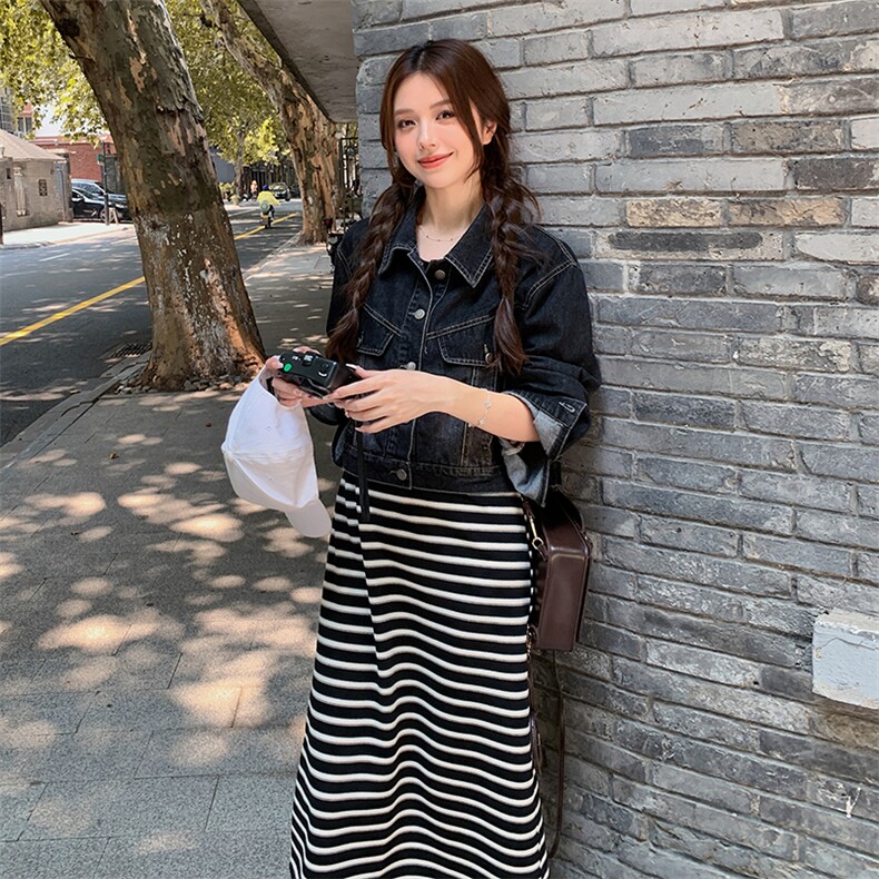 【新品首-发】现货韩系甜美牛仔条纹套装ZB212-2385-P165-K218,女装套装/套裙,浙宝285（原212）