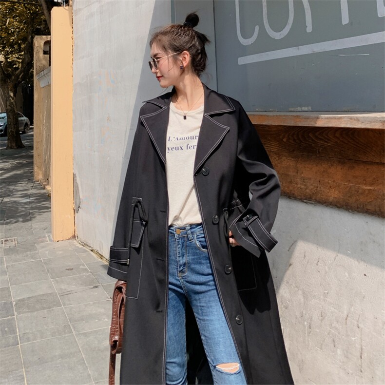 现货271-9719新款明线撞色风衣,女装风衣,浙宝271
