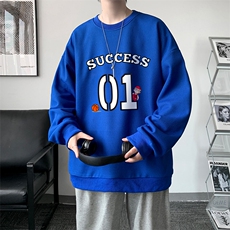 华夫格卫衣圆领卫衣男大码长袖t恤男外套HW76205-P30加绒款-P40，男装卫衣，电商A040