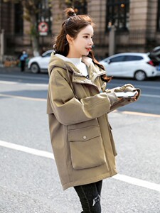 大码加绒加厚胖MM200斤派克服兔绒内里外套中长款棉服图片