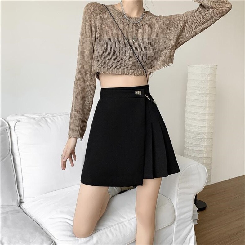 压折半裙，女装半身裙，精典蓝月