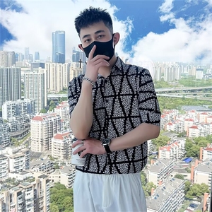 规则花纹衬衫修身上衣质量 M-3XL T144图片