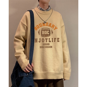 港风  秋冬纯色针织宽松圆领毛衣男潮 M6835 P50控68图片