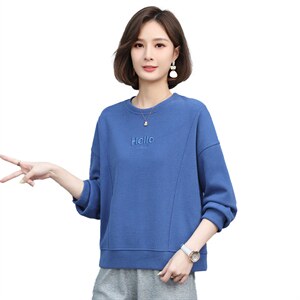 韩版绣花宽松套头圆领长袖棉卫衣女长袖通勤图片