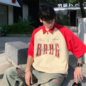 港风重磅全棉撞色插肩袖polo衫短袖男T恤XP2236-P45控78图片