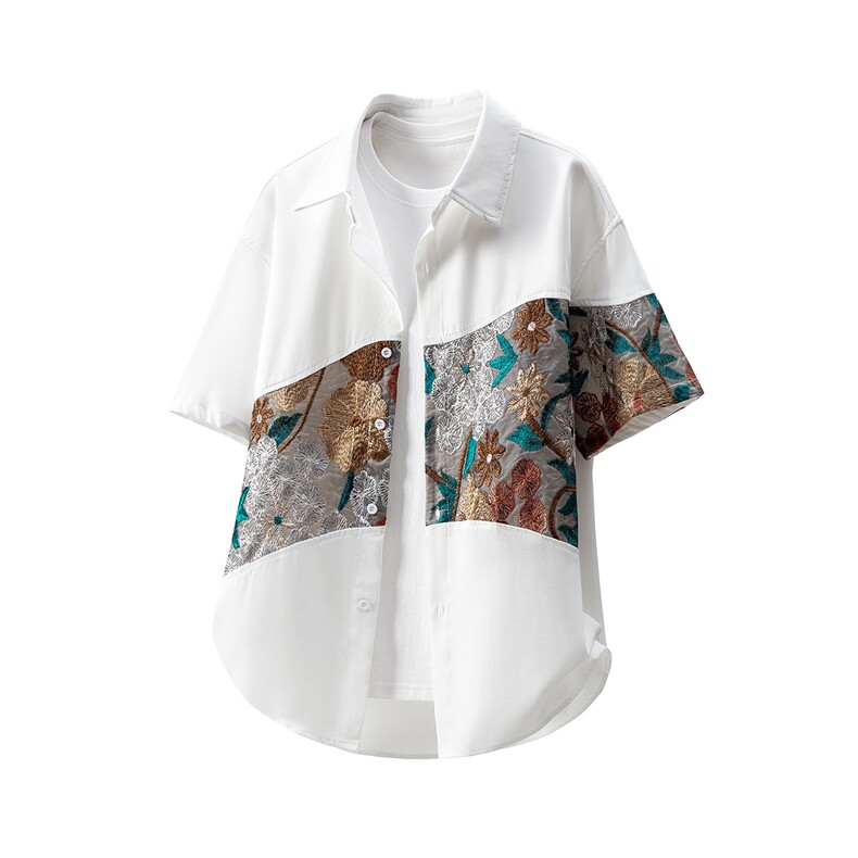 1绣花拼接成分：聚酯纤维M-5XL大码短袖衬衫男DCS7743P42控68，男装T恤，星座226-2