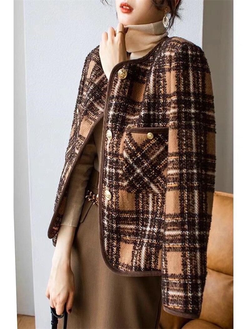 格子外套，其它，茶玛