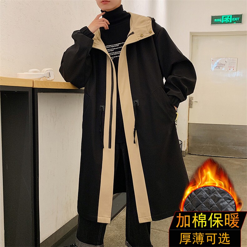 5W件加绒风衣男中长款大衣男棉衣男F996薄P95加棉P115港风三图片