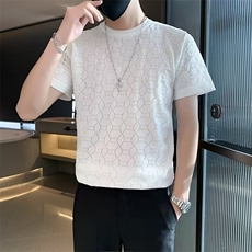 夏季薄款镂空针织短袖男t恤圆领潮流青年修身上衣，男装T恤，星座1013