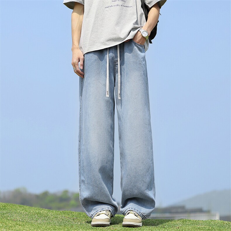 wassuphappy天丝牛仔裤子男夏季2025新款直筒阔腿裤运动休闲长裤,男装牛仔裤,星座1006