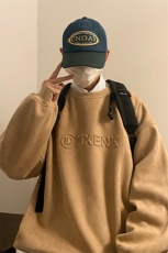 麂皮绒压印圆领卫衣春宽松嘻哈潮牌复古男生上衣-JK23101-P45控69，男装卫衣，星座605(原A050)