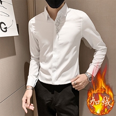 红店主风社会小伙刺绣加绒保暖长袖衬衫男士301A-1/CS310/P65，男装衬衫，星座301A-1