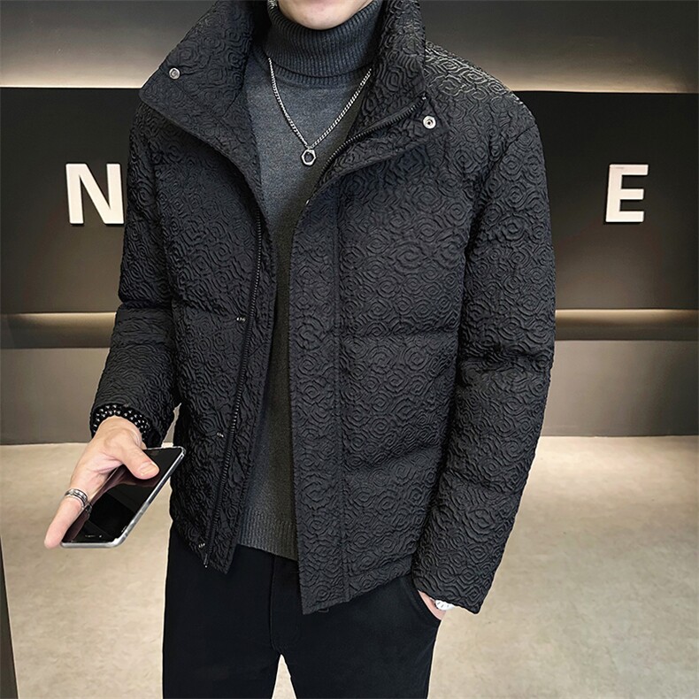 店主风冬季新款休闲压花立领羽绒服男士保暖外套B338-9903-P165,男装羽绒服,电商B338