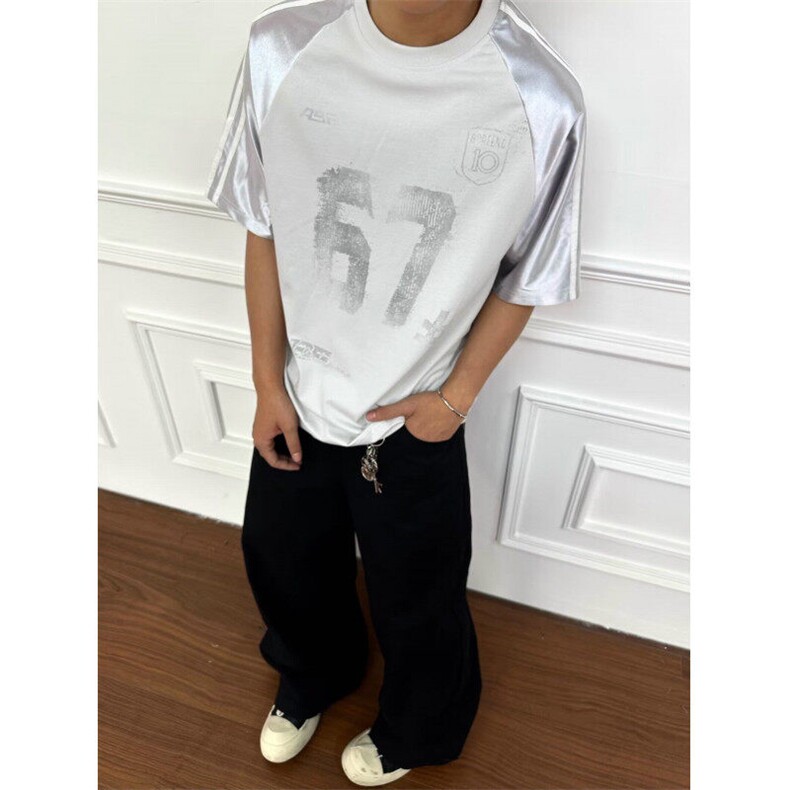 美式复古拼接字母印花圆领宽松男夏季球衣风运动短袖T恤TY139,男装T恤,星座1116A（原606A-3）