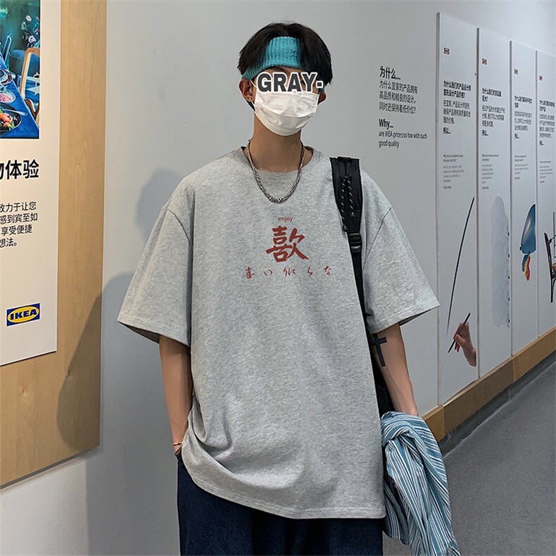 HXT1095TP20夏季短袖t恤男生宽松百搭ins潮流纯棉五分半袖上衣,男装T恤,电商A102-1