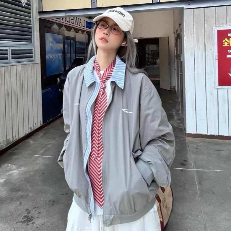 739-P58 设计感假两件工装外套美式复古棒球服潮牌男女情侣图片