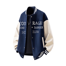 美式珍珠PU皮袖设计大码M-5XL毛呢棒球服夹克PU皮78084P69控108，男装夹克，星座226-1