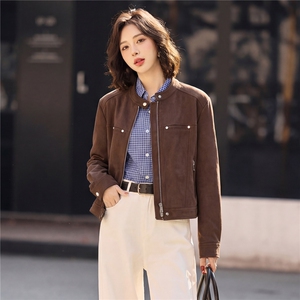 鹿皮绒女外套小个子短外套皮衣2026年春季女士拉链25-29周岁图片