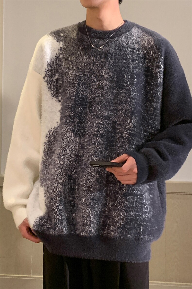 311B-1-CM-3959-P65控89港风貂毛水貂绒渐变提花春色大码针织毛衣,男装针织衫/毛衣,星座311B-1