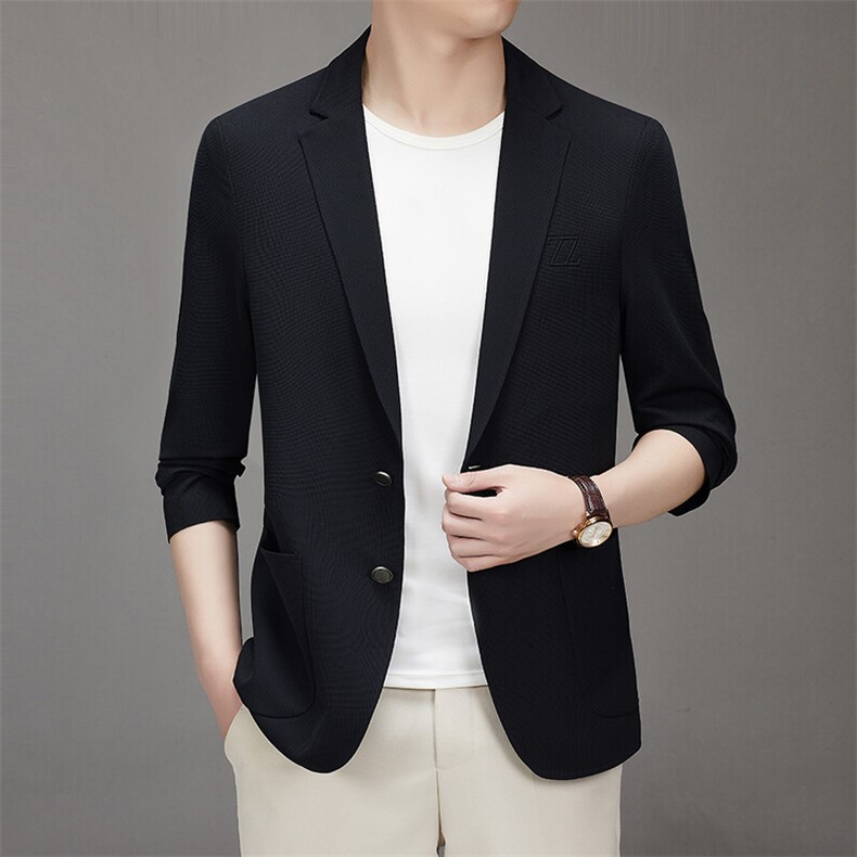 2025新款春夏男士高品质无痕压胶西服中青年轻薄休闲时尚西装外套,男装西服,钱塘723