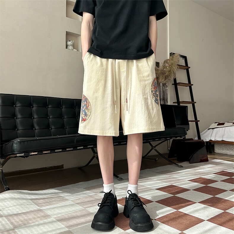 2024夏季新款内景大码风棉麻拼接短裤M-5XHK24447-P35,男装休闲裤,电商A022