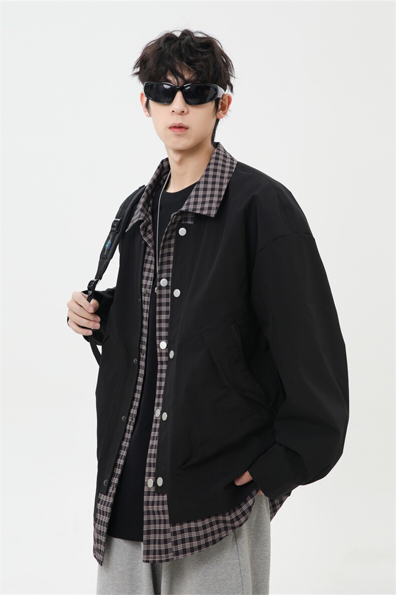秋季休闲痞帅工装假两件翻领夹克潮流外套XZ301b-2-JK2582P78,男装夹克,星座301B-2（原A443-1）