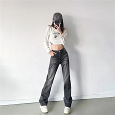 美式复古小众设计感牛仔裤潮牌弹力休闲微喇裤子男女LA5277-P48，男装牛仔裤，星座1008