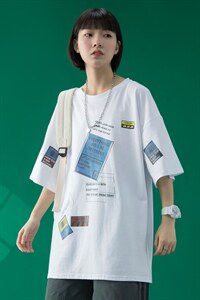 @蓝底中性风 2023春夏新款纯棉短袖T恤男女潮流半袖体恤T336P28图片