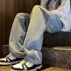 美式高街vibe风直筒长裤欧美痞帅男hiphop复古牛仔裤N08057-45，男装牛仔裤，星座308B-1