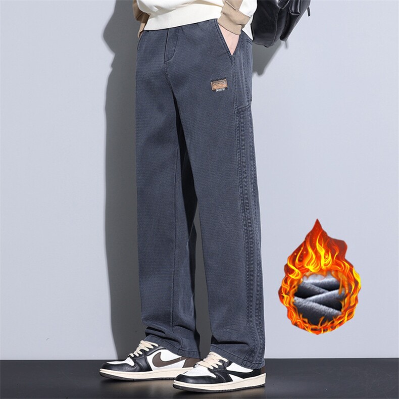 秋冬季加绒保暖男士青年微阔腿裤时尚百搭潮流厚款男长裤9036外贸，男装棉衣，星座224-3