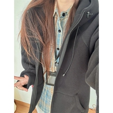 摇粒绒连帽拉链卫衣外套1302-GS02-P55成分100聚酯纤维，女装短外套，星座1302