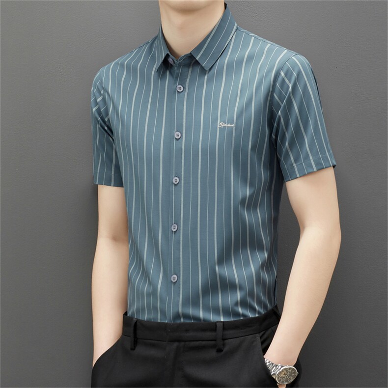 ZMS-B3301男式2023年夏季新款衬衫男短袖翻领休闲衬衣P78图片