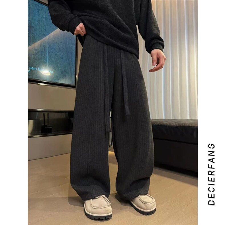 春秋男垂感条纹休闲裤弯刀阔腿裤针织运动长裤h0913P60,女装休闲裤,星座1013-1