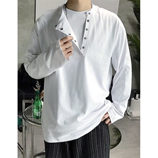 亨利领纽扣长袖t恤男春秋季ins小众慵懒休闲打底衫TW19，男装T恤，星座1116A（原606A-3）