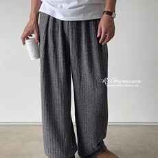 秋冬款ins个性压皱条纹丝绒休闲裤男士宽松垂感阔腿裤直筒长裤潮，男装休闲裤，星座506A