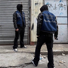 2025新款忧郁蓝调头层皮棒球服小众色织刺绣工艺面料，女装职业装，四季星座505