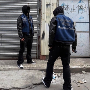 2025新款忧郁蓝调头层皮棒球服 小众 色织刺绣工艺面料,女装职业装,四季星座505