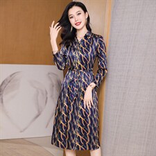 高级感长袖真丝缎面连衣裙女2026新款春夏时尚杭州重磅真丝裙子图片
