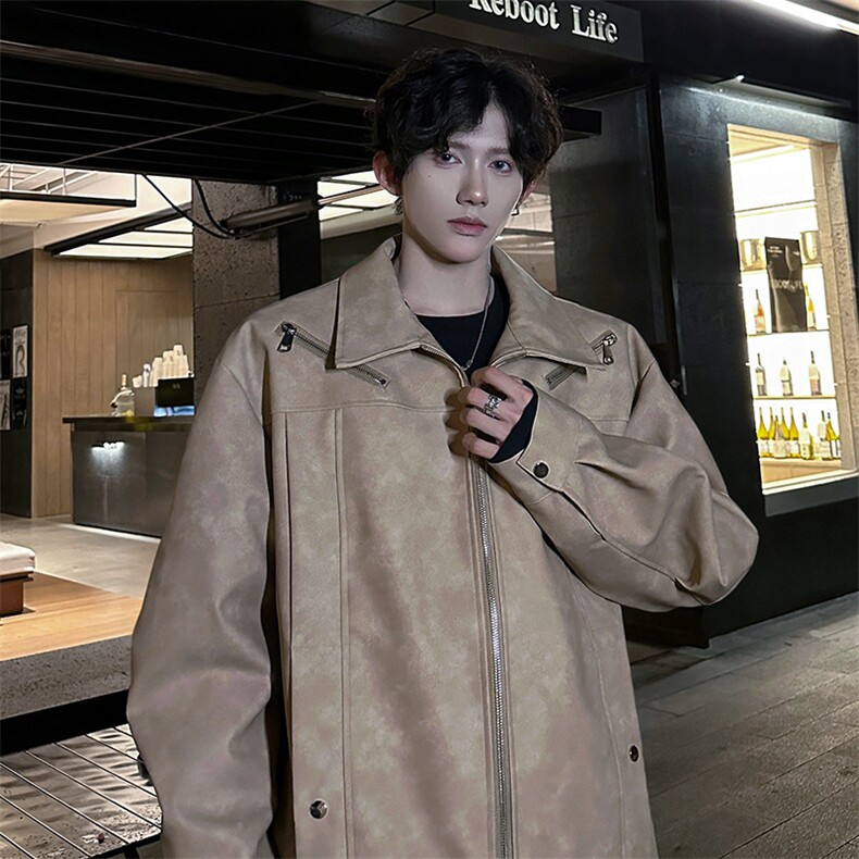 2024英伦风双拉链皮衣加棉加厚高品质外套常规P148加棉P168,男装皮衣,电商B319